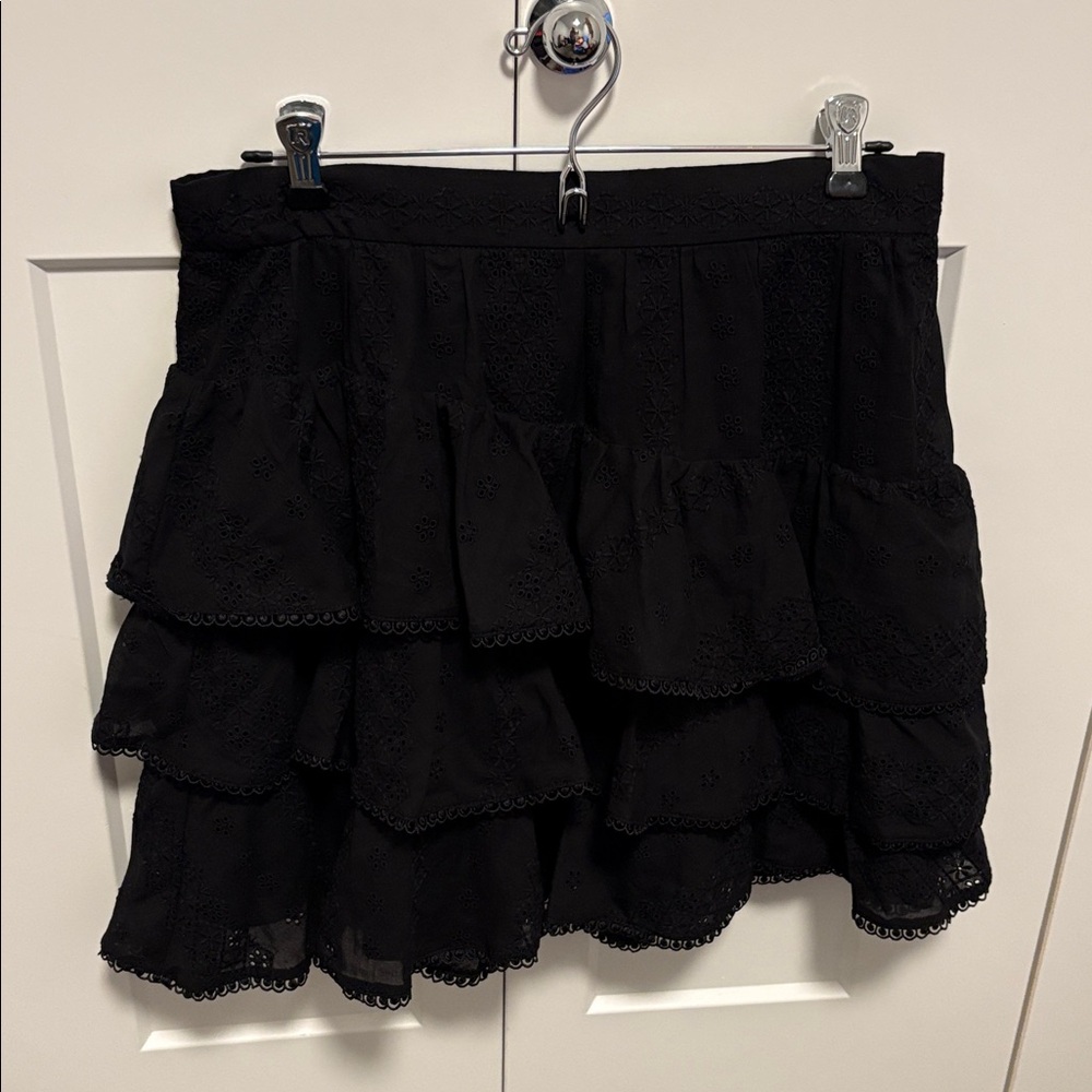 NWOT [Pearl by Lela Rose] Black Eyelet Tiered Ruffle Mini Lined Skirt Women’s 8 - Picture 5 of 12